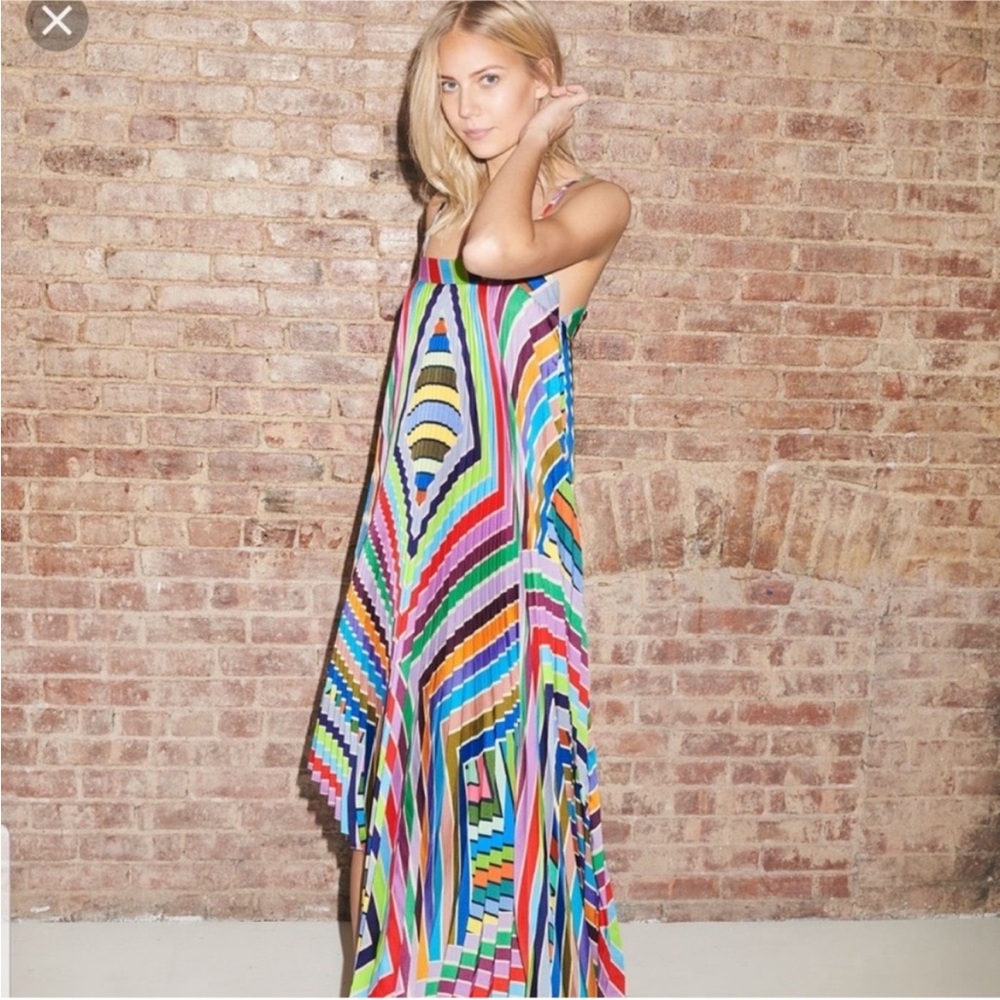 Milly Irene Rainbow Multicolor Pleated Asymmetrical Sundress Dress Size 4 BNWOT